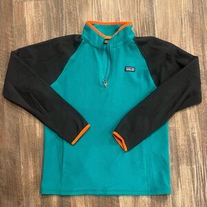 Patagonia Boy’s Teal Quarter Zip Fleece with Orange Trim